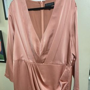 Eloquii peach colored long sleeve silky dress
